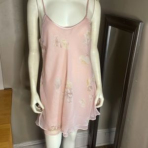Vintage Cinema Exoile Pink Floral Split Sides Nightgown Slip Size Large